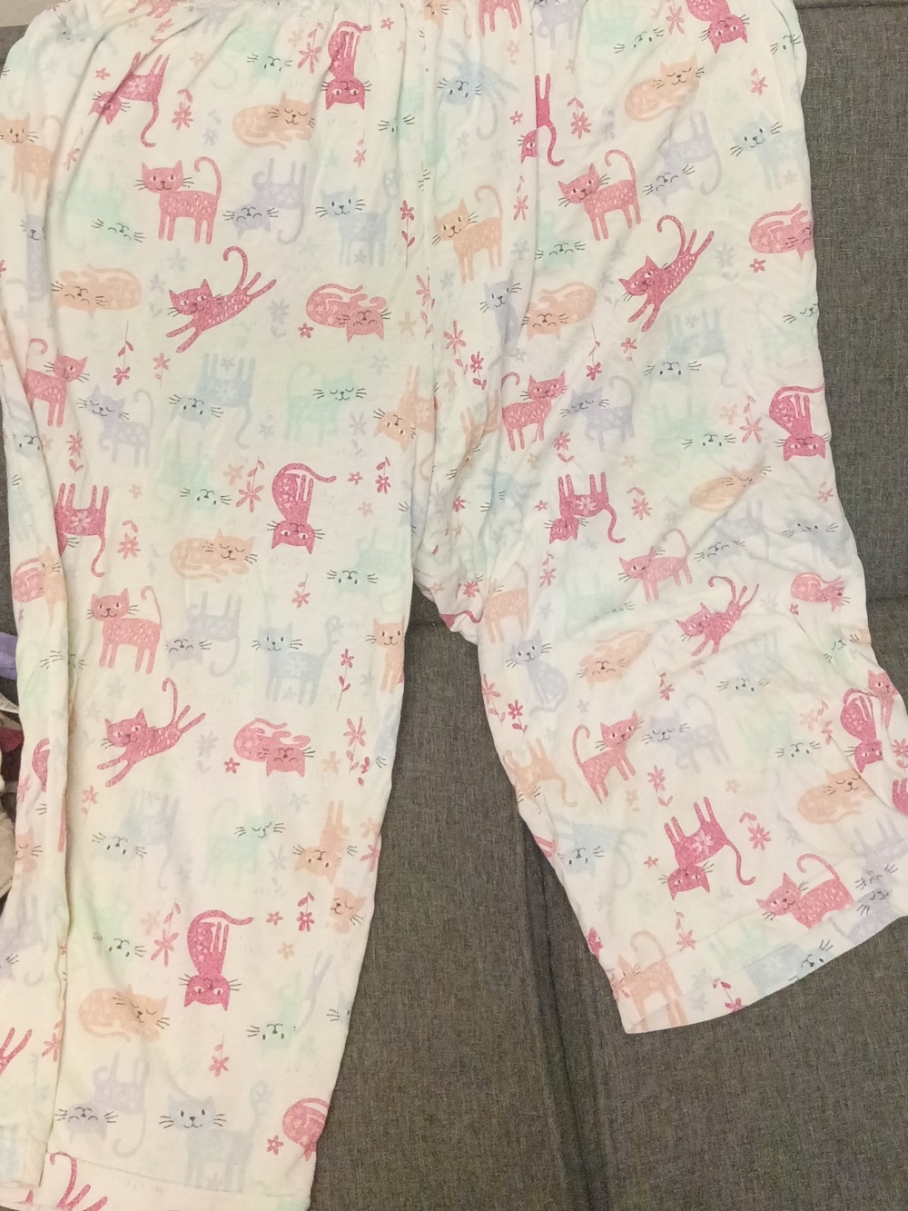 Womans White Cat-Print Pajama Pants - Cute Pink & Pastel Cats